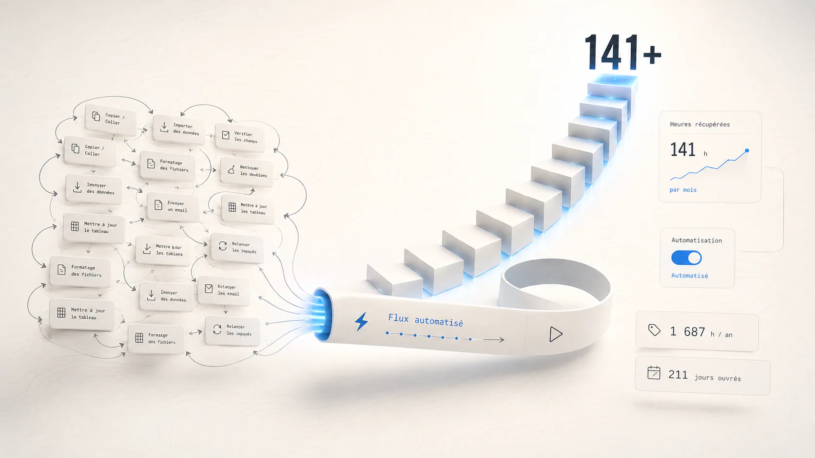 141+ heures économisées par mois et par workflow